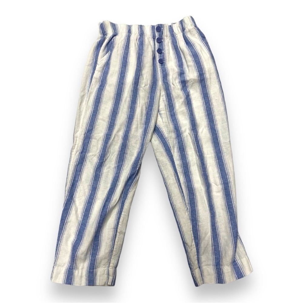 LOFT Outlet Size Large Blue/White Striped Linen Blend High Rise Straight Pants